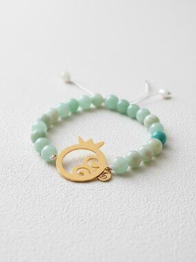 Gold-Plated Persian Calligraphy Pomegranate Bracelet with Natural Glass Stone